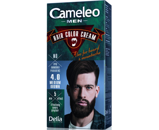 Зображення 2 Фарба для волосся, бороди, вусів чоловіча Delia Cameleo Men Hair Color Cream Medium Brown, 30 мл