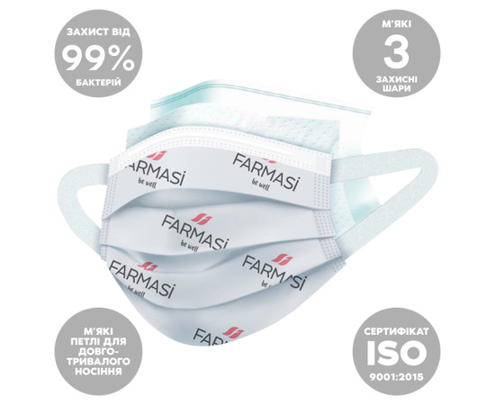Зображення 2 Маски захисні тришарові з м'якими вушками Farmasi Smart Life, 5 шт