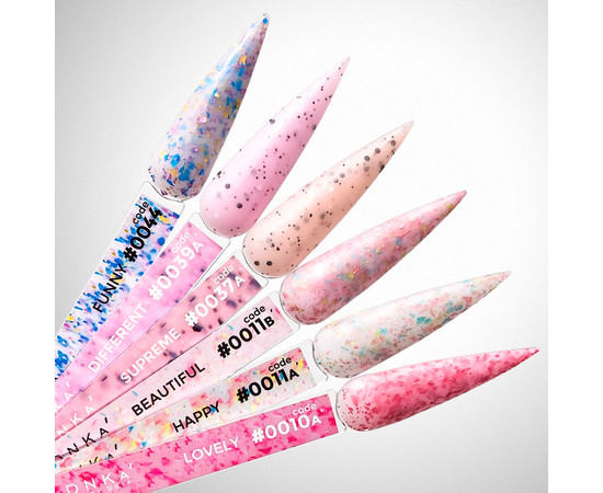 Изображение 2 База цветная DNKa Cover №039A Different Светло-розовый с черными и белыми многогранными частицами, 12 мл, Объем (мл, г): 12, Цвет: 039A