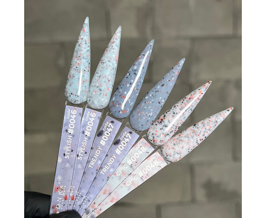 Изображение 2 База цветная DNKa Cover №046 Stylish Мраморный нежный голубовато-серый с черными и белыми частицами и потальи, 12 мл, Объем (мл, г): 12, Цвет: 046