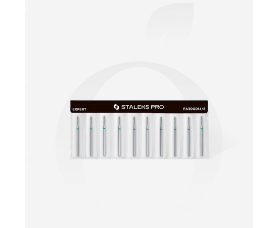 Зображення 3 Фреза алмазна STALEKS PRO циліндр закруглений зелена діаметр 1,4 мм / робоча частина 8 мм