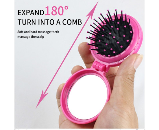 Зображення 3 Дорожній портативний складний міні-гребінь із дзеркалом Ø 65 мм колір в асортименті