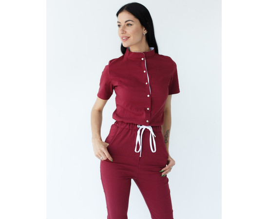Изображение 4 Медицинский комбинезон женский Даллас марсала с белой строчкой р. 48, "БЕЛЫЙ ХАЛАТ" 127-326-715, Размер: 48, Цвет: марсала