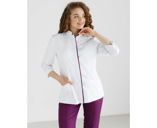 Изображение 3 Медицинский костюм женский Сакура белый-фиолетовый р. 40, "БЕЛЫЙ ХАЛАТ" 124-346-678, Размер: 40, Цвет: белый-фиолетовый