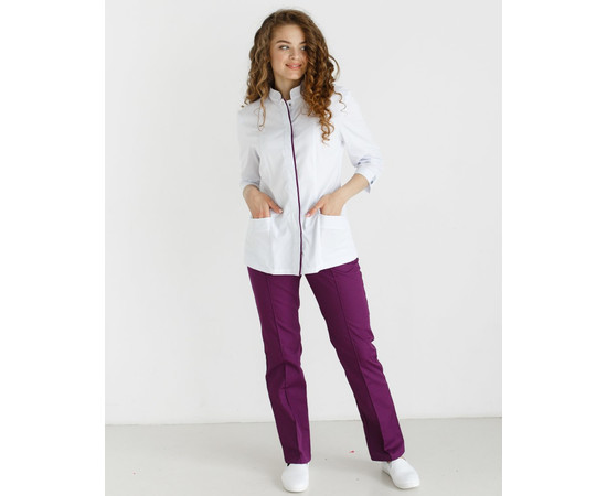 Изображение 9 Медицинский костюм женский Сакура белый-фиолетовый р. 40, "БЕЛЫЙ ХАЛАТ" 124-346-678, Размер: 40, Цвет: белый-фиолетовый