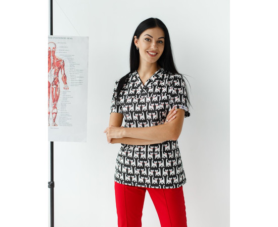 Зображення 3 Медичний костюм із принтом жіночий Топаз Cats black р. 40, "БІЛИЙ ХАЛАТ" 138-341-568, Розмір: 40, Цвет: cats black