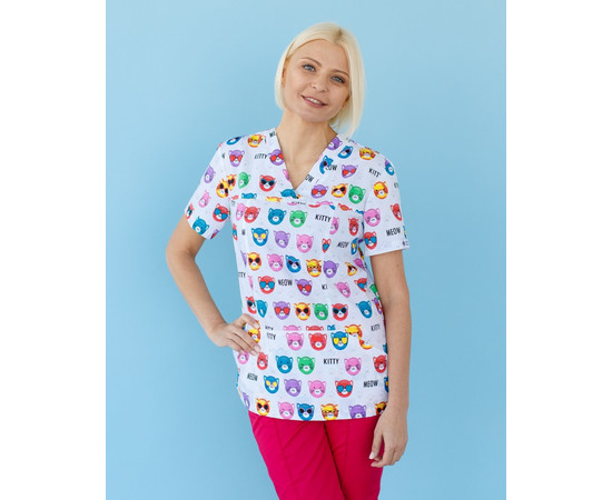 Зображення 3 Медичний костюм з принтом жіночий Топаз Cats colored р. 40, "БІЛИЙ ХАЛАТ" 138-337-569, Розмір: 40, Цвет: cats colored
