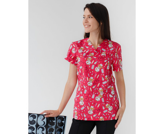 Изображение 3 Медицинский костюм с принтом женский Топаз Bear red р. 42, "БЕЛЫЙ ХАЛАТ" 138-343-559, Размер: 42, Цвет: bear red