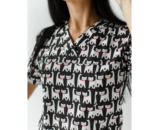 Зображення 4 Медичний костюм із принтом жіночий Топаз Cats black р. 40, "БІЛИЙ ХАЛАТ" 138-341-568, Розмір: 40, Цвет: cats black