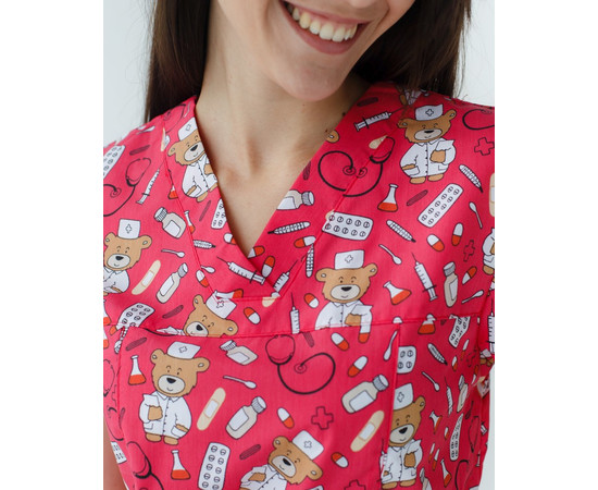 Зображення 4 Медичний костюм із принтом жіночий Топаз Bear red р. 40, "БІЛИЙ ХАЛАТ" 138-343-559, Розмір: 40, Цвет: bear red