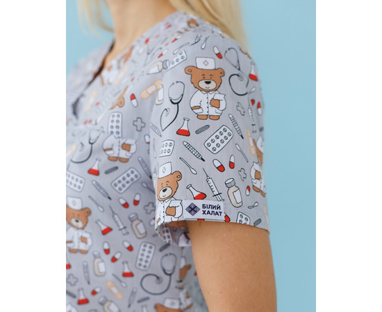 Зображення 5 Медичний костюм з принтом жіночий Топаз Bear gray р. 50, "БІЛИЙ ХАЛАТ" 138-373-558, Розмір: 50, Цвет: bear gray