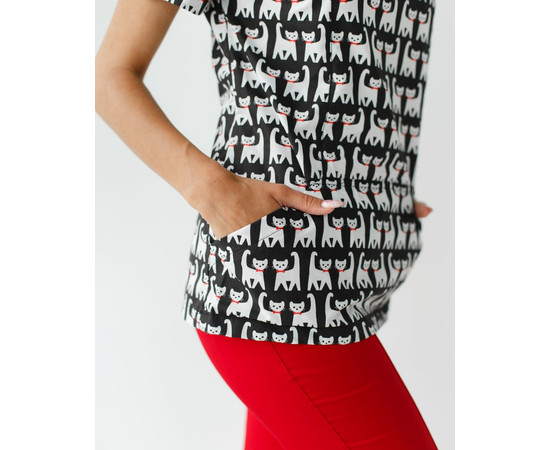 Зображення 5 Медичний костюм із принтом жіночий Топаз Cats black р. 40, "БІЛИЙ ХАЛАТ" 138-341-568, Розмір: 40, Цвет: cats black