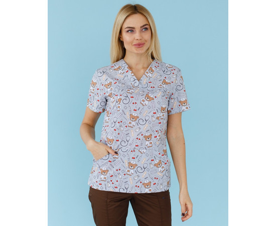 Зображення 7 Медичний костюм з принтом жіночий Топаз Bear gray р. 48, "БІЛИЙ ХАЛАТ" 138-373-558, Розмір: 48, Цвет: bear gray