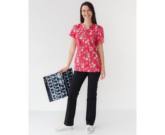 Изображение 8 Медицинский костюм с принтом женский Топаз Bear red р. 42, "БЕЛЫЙ ХАЛАТ" 138-343-559, Размер: 42, Цвет: bear red