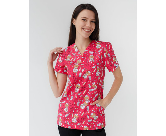 Зображення 9 Медичний костюм із принтом жіночий Топаз Bear red р. 40, "БІЛИЙ ХАЛАТ" 138-343-559, Розмір: 40, Цвет: bear red