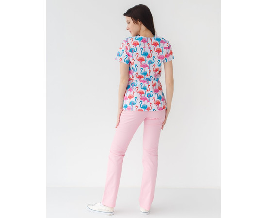 Зображення 2 Медичний костюм з принтом жіночий Топаз фламінго кольорові р. 40, "БІЛИЙ ХАЛАТ" 138-337-660, Розмір: 40, Цвет: фламінго кольорові