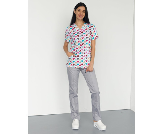Зображення 2 Медичний костюм із принтом жіночий Топаз Серця сірий р. 40, "БІЛИЙ ХАЛАТ" 138-328-555, Розмір: 40, Цвет: серця сірий