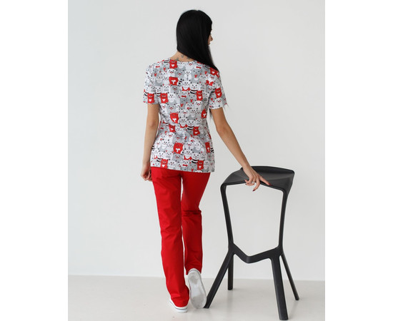 Зображення 2 Медичний костюм з принтом жіночий Топаз коти червоні р. 40, "БІЛИЙ ХАЛАТ" 138-339-643, Розмір: 40, Цвет: коти червоні