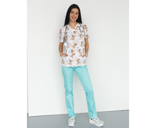 Зображення 2 Медичний костюм із принтом жіночий Топаз Тедді м'ятний р. 50, "БІЛИЙ ХАЛАТ" 138-332-645, Розмір: 50, Цвет: тедді м'ятний