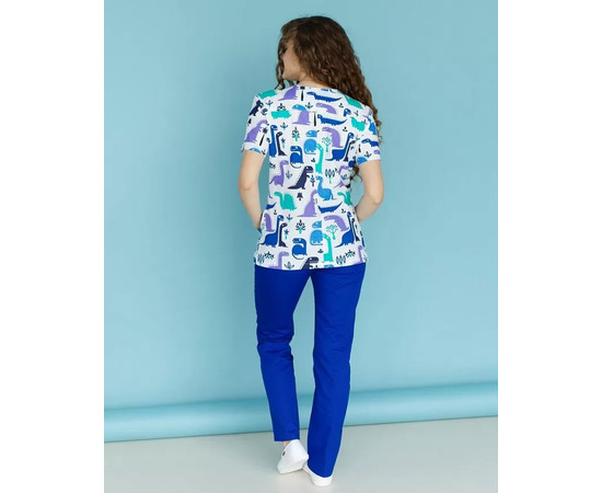 Зображення 2 Медичний костюм із принтом жіночий Топаз динозавр електрик р. 42, "БІЛИЙ ХАЛАТ" 138-334-640, Розмір: 42, Цвет: динозавр електрик