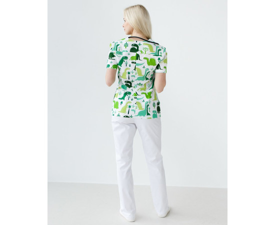 Зображення 2 Медичний костюм з принтом жіночий Топаз зелений динозаври р. 40, "БІЛИЙ ХАЛАТ" 137-324-769, Розмір: 40, Цвет: динозаври зелений