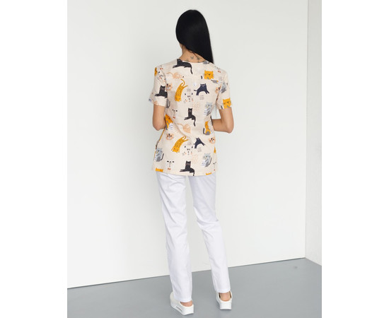 Зображення 3 Медичний костюм з принтом жіночий Топаз Кішки білий р. 40, "БІЛИЙ ХАЛАТ" 138-324-644, Розмір: 40, Цвет: кішки білий