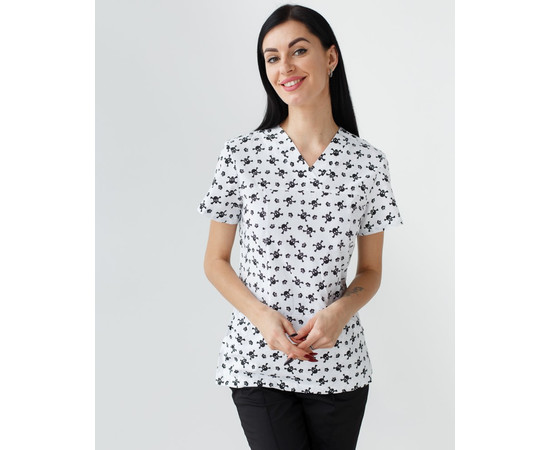 Изображение 3 Медицинский костюм с принтом женский Топаз черепа белые р. 48, "БЕЛЫЙ ХАЛАТ" 138-321-666, Размер: 48, Цвет: черепа белые