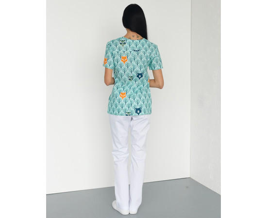 Зображення 3 Медичний костюм з принтом жіночий Топаз Лісові звірята білий р. 40, "БІЛИЙ ХАЛАТ" 138-324-768, Розмір: 40, Цвет: лісові звірята білий