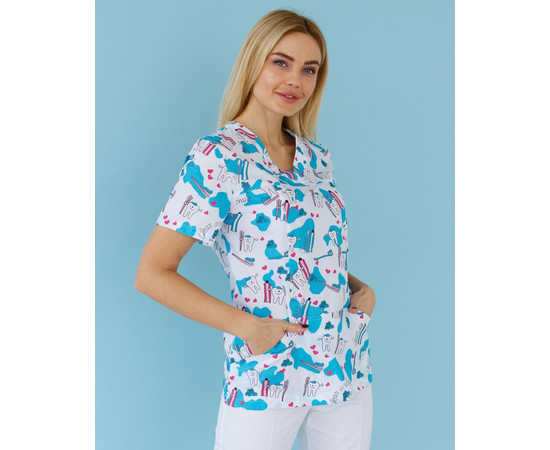 Изображение 3 Медицинский костюм с принтом женский Топаз Teeth smile р. 48, "БЕЛЫЙ ХАЛАТ" 138-324-626, Размер: 48, Цвет: teeth smile