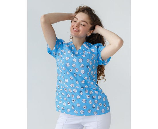 Зображення 3 Медичний костюм з принтом жіночий Топаз Dentist blue р. 50, "БІЛИЙ ХАЛАТ" 137-324-776, Розмір: 50, Цвет: dentist blue