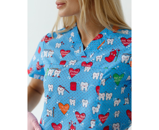 Изображение 3 Медицинский костюм с принтом женский Топаз Teeth blue р. 50, "БЕЛЫЙ ХАЛАТ" 138-376-619, Размер: 50, Цвет: teeth blue