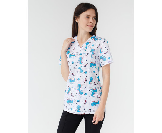 Зображення 3 Медичний костюм з принтом жіночий Топаз космозавр чорний р. 46, "БІЛИЙ ХАЛАТ" 137-321-771, Розмір: 46, Цвет: космозавр чорний