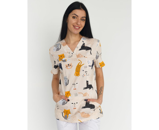 Зображення 4 Медичний костюм з принтом жіночий Топаз Кішки білий р. 40, "БІЛИЙ ХАЛАТ" 138-324-644, Розмір: 40, Цвет: кішки білий