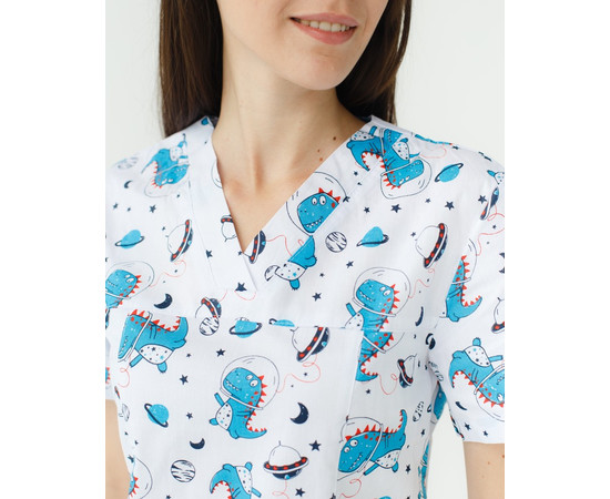 Зображення 4 Медичний костюм з принтом жіночий Топаз космозавр чорний р. 46, "БІЛИЙ ХАЛАТ" 137-321-771, Розмір: 46, Цвет: космозавр чорний