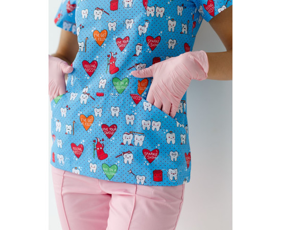 Зображення 4 Медичний костюм із принтом жіночий Топаз Teeth blue р. 52, "БІЛИЙ ХАЛАТ" 138-376-619, Розмір: 52, Цвет: teeth blue