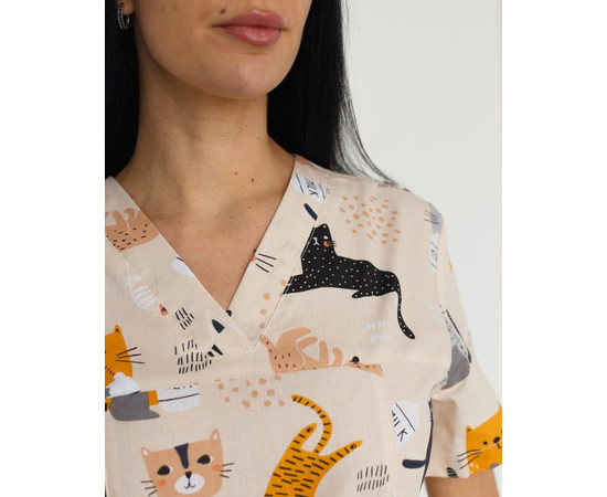 Зображення 5 Медичний костюм з принтом жіночий Топаз Кішки білий р. 40, "БІЛИЙ ХАЛАТ" 138-324-644, Розмір: 40, Цвет: кішки білий