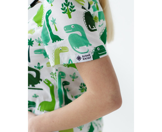 Зображення 5 Медичний костюм з принтом жіночий Топаз зелений динозаври р. 40, "БІЛИЙ ХАЛАТ" 137-324-769, Розмір: 40, Цвет: динозаври зелений