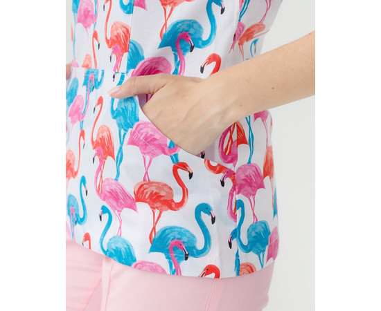 Зображення 5 Медичний костюм з принтом жіночий Топаз фламінго кольорові р. 40, "БІЛИЙ ХАЛАТ" 138-337-660, Розмір: 40, Цвет: фламінго кольорові