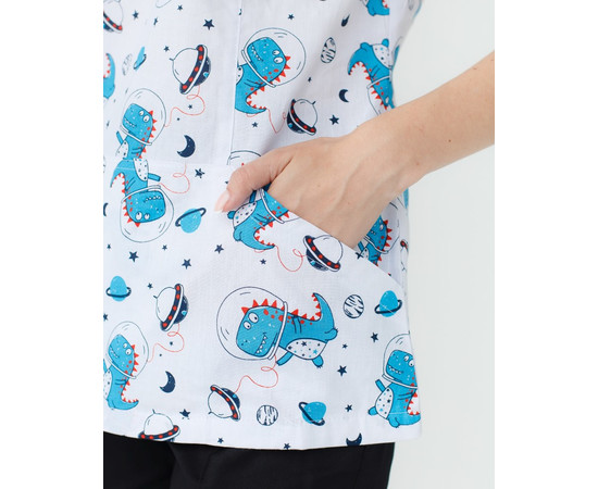 Зображення 5 Медичний костюм з принтом жіночий Топаз космозавр чорний р. 40, "БІЛИЙ ХАЛАТ" 137-321-771, Розмір: 40, Цвет: космозавр чорний