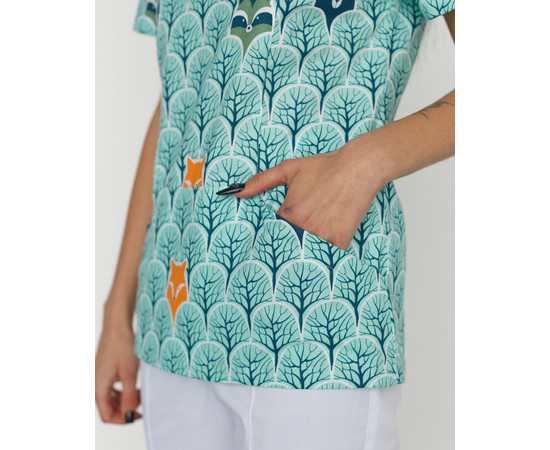 Зображення 5 Медичний костюм з принтом жіночий Топаз Лісові звірята білий р. 40, "БІЛИЙ ХАЛАТ" 138-324-768, Розмір: 40, Цвет: лісові звірята білий