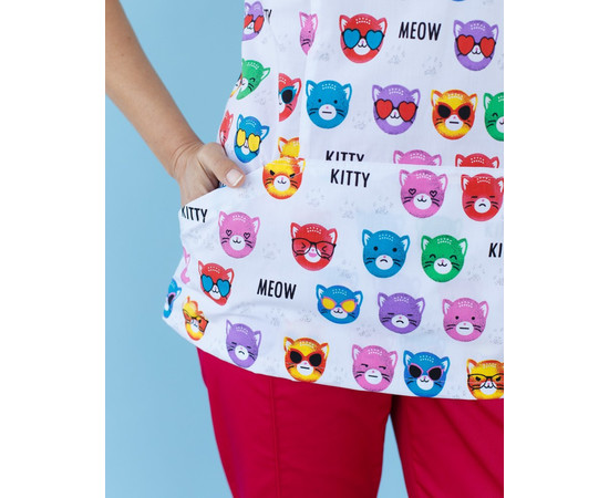 Изображение 5 Медицинский костюм с принтом женский Топаз Cats colored р. 48, "БЕЛЫЙ ХАЛАТ" 138-337-569, Размер: 48, Цвет: cats colored
