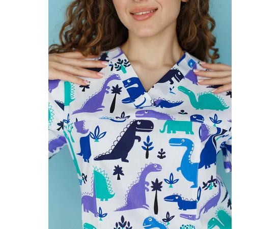 Зображення 5 Медичний костюм із принтом жіночий Топаз динозавр електрик р. 40, "БІЛИЙ ХАЛАТ" 138-334-640, Розмір: 40, Цвет: динозавр електрик