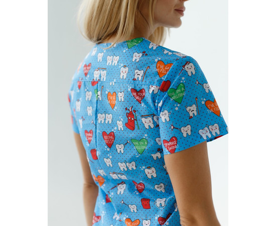 Зображення 6 Медичний костюм із принтом жіночий Топаз Teeth blue р. 48, "БІЛИЙ ХАЛАТ" 138-376-619, Розмір: 48, Цвет: teeth blue