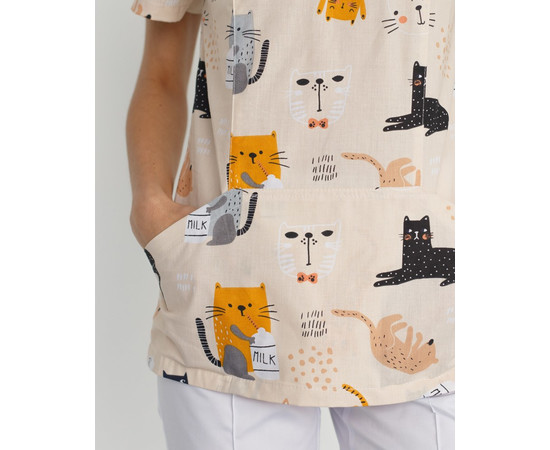 Зображення 6 Медичний костюм з принтом жіночий Топаз Кішки білий р. 40, "БІЛИЙ ХАЛАТ" 138-324-644, Розмір: 40, Цвет: кішки білий