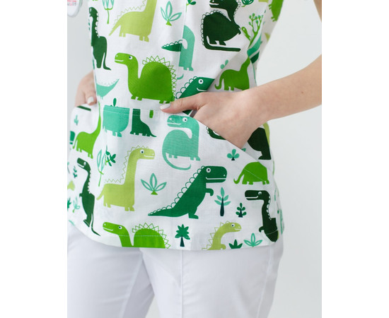 Зображення 6 Медичний костюм з принтом жіночий Топаз зелений динозаври р. 40, "БІЛИЙ ХАЛАТ" 137-324-769, Розмір: 40, Цвет: динозаври зелений