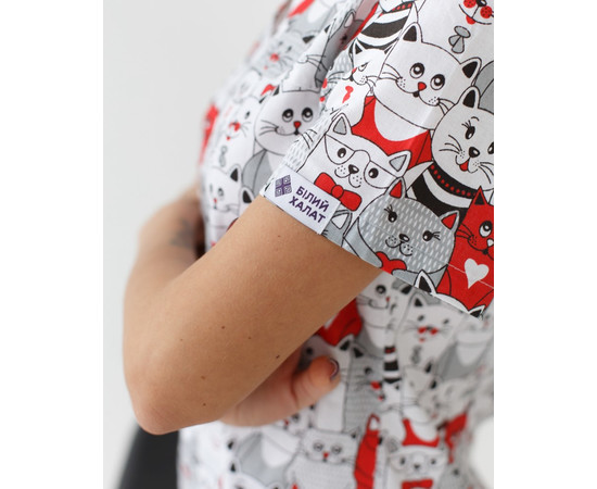 Зображення 6 Медичний костюм з принтом жіночий Топаз коти червоні р. 40, "БІЛИЙ ХАЛАТ" 138-339-643, Розмір: 40, Цвет: коти червоні