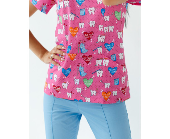 Изображение 7 Медицинский костюм с принтом женский Топаз Teeth pink р. 54, "БЕЛЫЙ ХАЛАТ" 138-337-623, Размер: 54, Цвет: teeth pink