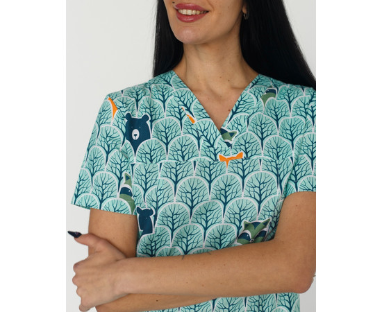 Зображення 7 Медичний костюм з принтом жіночий Топаз Лісові звірята білий р. 40, "БІЛИЙ ХАЛАТ" 138-324-768, Розмір: 40, Цвет: лісові звірята білий