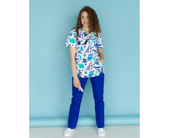 Зображення 8 Медичний костюм із принтом жіночий Топаз динозавр електрик р. 40, "БІЛИЙ ХАЛАТ" 138-334-640, Розмір: 40, Цвет: динозавр електрик