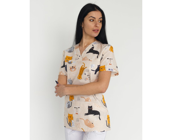 Зображення 8 Медичний костюм з принтом жіночий Топаз Кішки білий р. 40, "БІЛИЙ ХАЛАТ" 138-324-644, Розмір: 40, Цвет: кішки білий